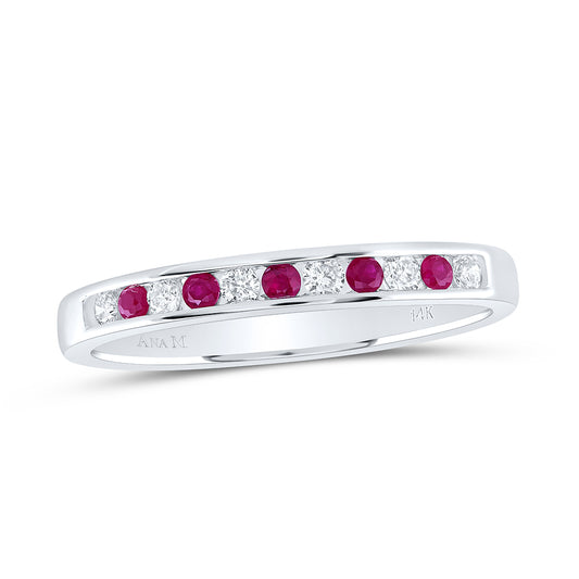 14kt White Gold 1/8 Cttw Diamond Ana M and 1/8 Cttw Round Ruby Natural Wedding Engagement Gem Band, Women Size: 5-9
