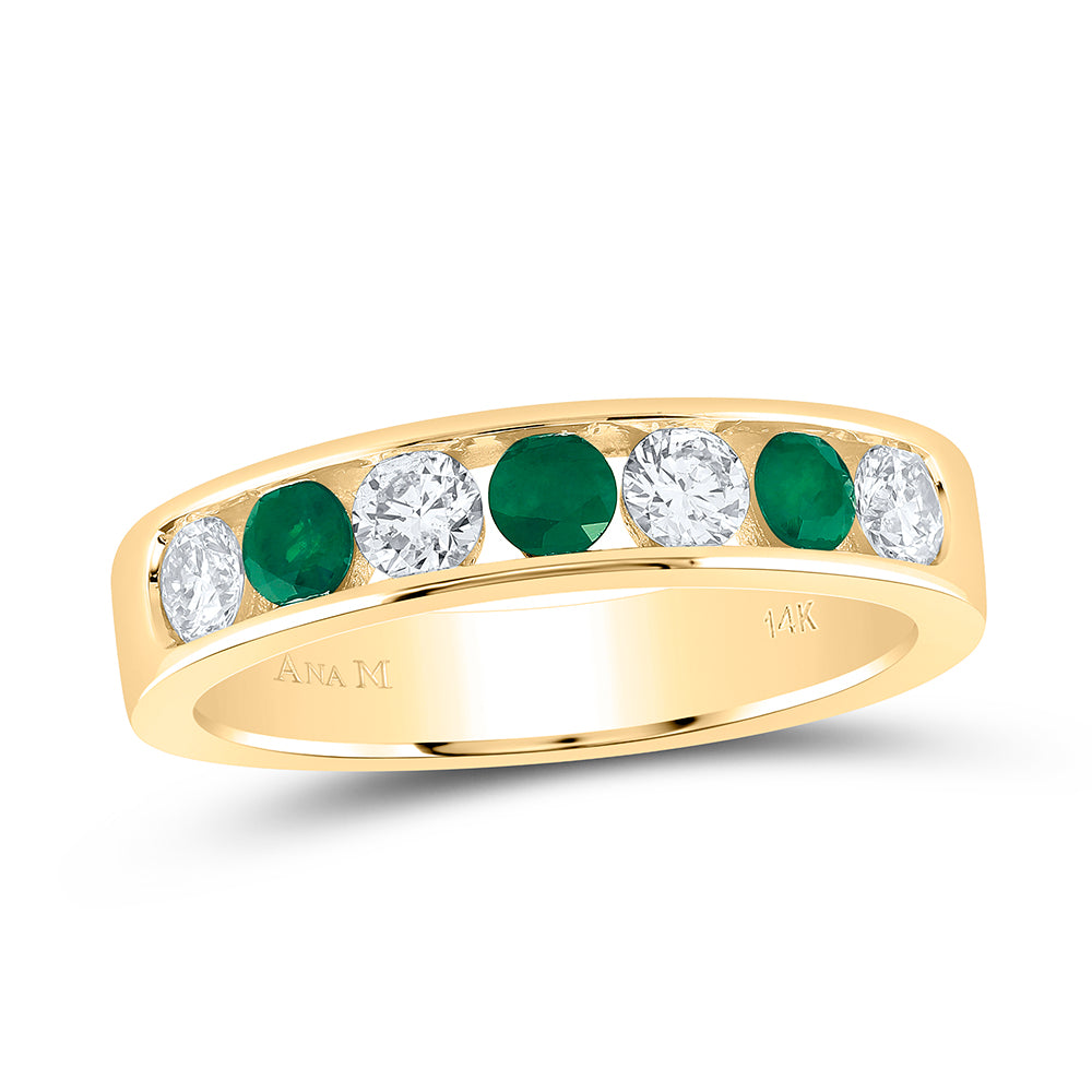 14kt Yellow Gold 1/2 Cttw Diamond Ana M and 1/2 Cttw Round Emerald Natural Wedding Engagement Gem Band, Women Size: 5-9