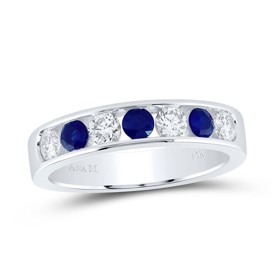 14kt White Gold 1/2 Cttw Diamond Ana M and 1/2 Cttw Round Blue Sapphire Natural Wedding Engagement Gem Band, Women Size: 5-9