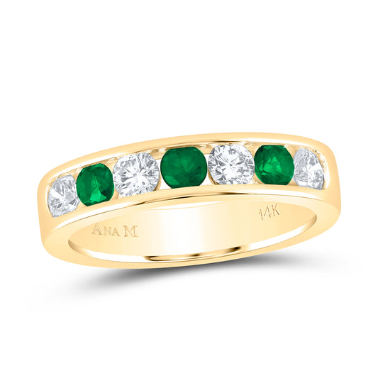 14kt Yellow Gold 5/8 Cttw Diamond Ana M and 1/2 Cttw Round Emerald Natural Wedding Engagement Gem Band, Women Size: 5-9