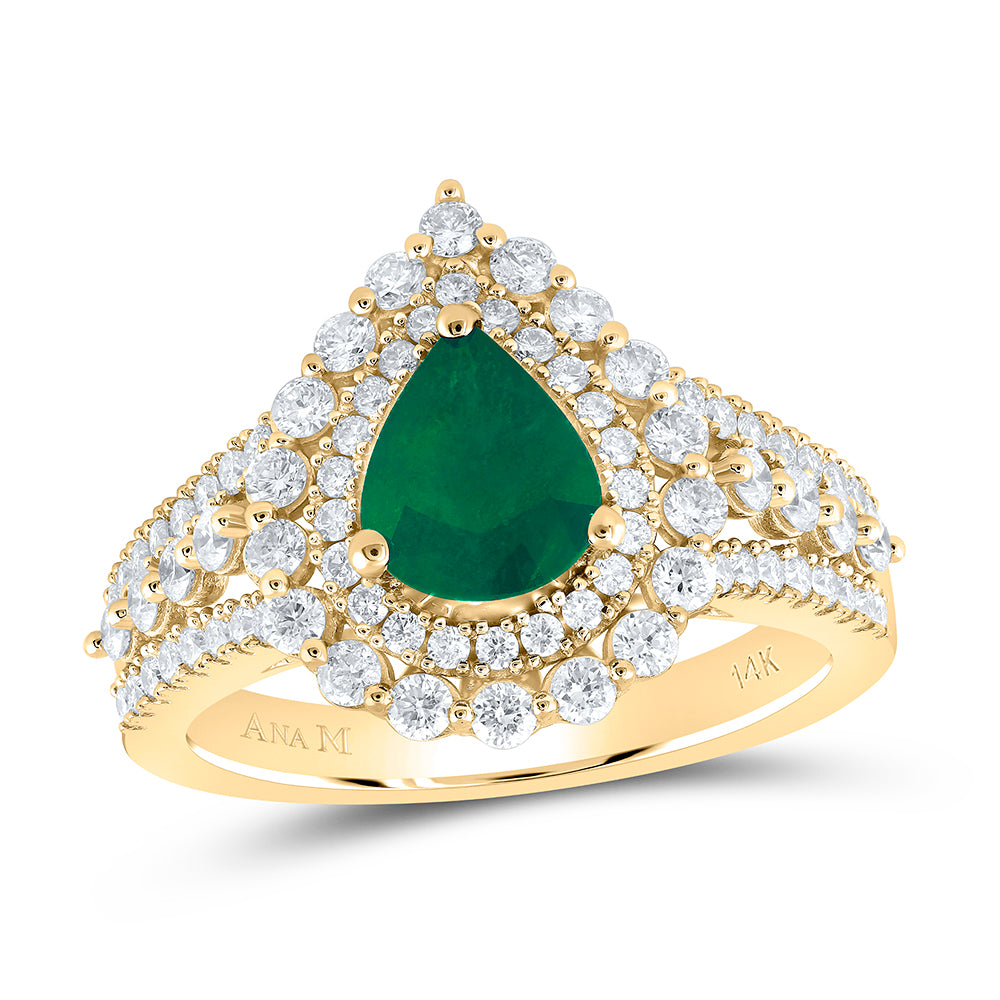 14kt Yellow Gold 7/8 Cttw Diamond Ana M 8 X 6 Mm Em-pear Natural Wedding Engagement Anniversary Gem Ring, Women Size: 5-9