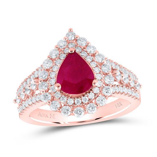 14kt Rose Gold 7/8 Cttw Diamond Ana M 8 X 6 Mm Ru-pear Natural Wedding Engagement Anniversary Gem Ring, Women Size: 5-9