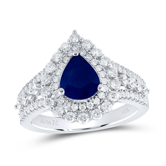 14kt White Gold 7/8 Cttw Diamond Ana M 8 X 6 Mm Bs-pear Natural Wedding Engagement Anniversary Gem Ring, Women Size: 5-9