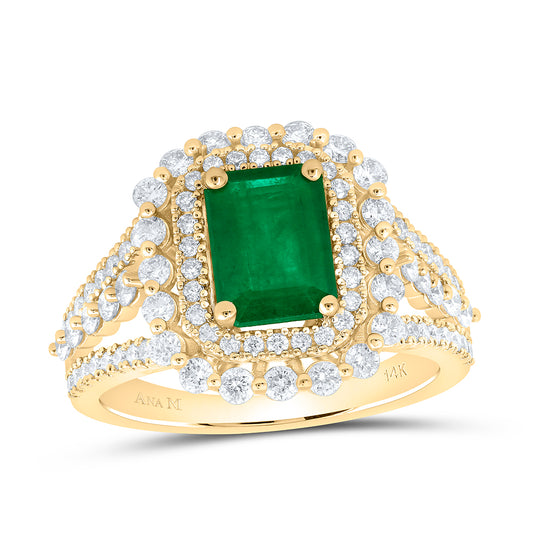14kt Yellow Or Rose Gold Diamond Ana M 8x6 Mm Emerald Natural Gem Wedding Engagement Anniversary Ring