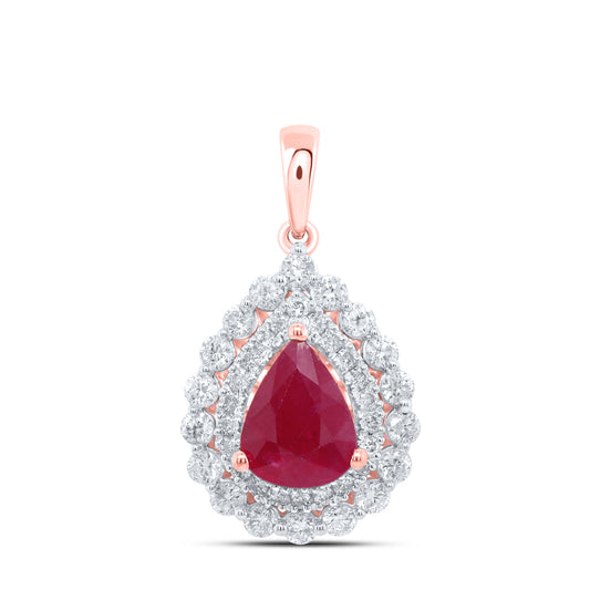 14kt Rose Gold 1/2 Cttw Diamond Ana M 8 X 6 Mm Ru-pear Natural Gem Pendant