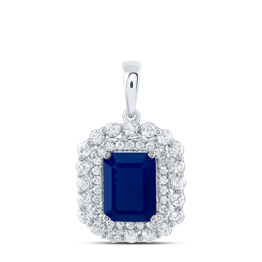 14kt White Gold 1/2 Cttw Diamond Ana M 8 X 6 Mm Blue Sapphire Emerald Natural Gem Pendant
