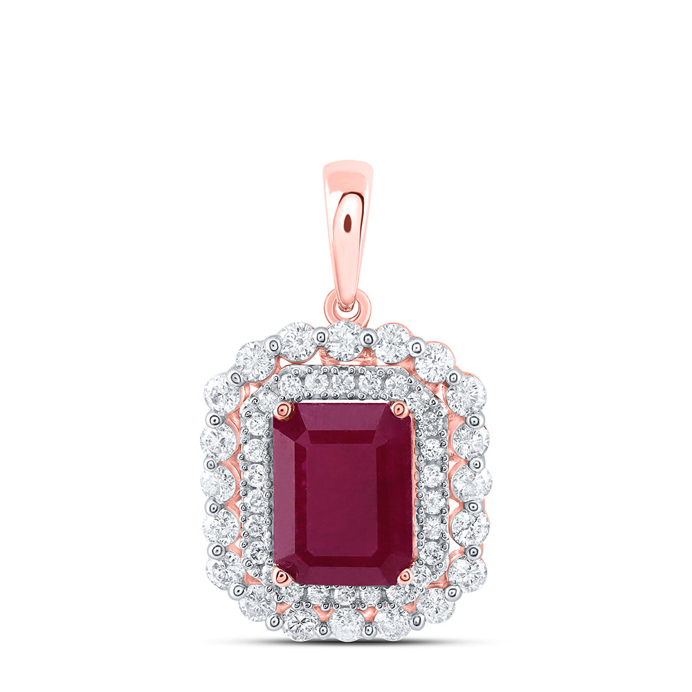 14kt Rose Gold 1/2 Cttw Diamond Ana M 8 X 6 Mm Ruby Natural Gem Pendant