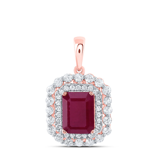 14kt Rose Gold 1/2 Cttw Diamond Ana M 8 X 6 Mm Ruby Natural Gem Pendant