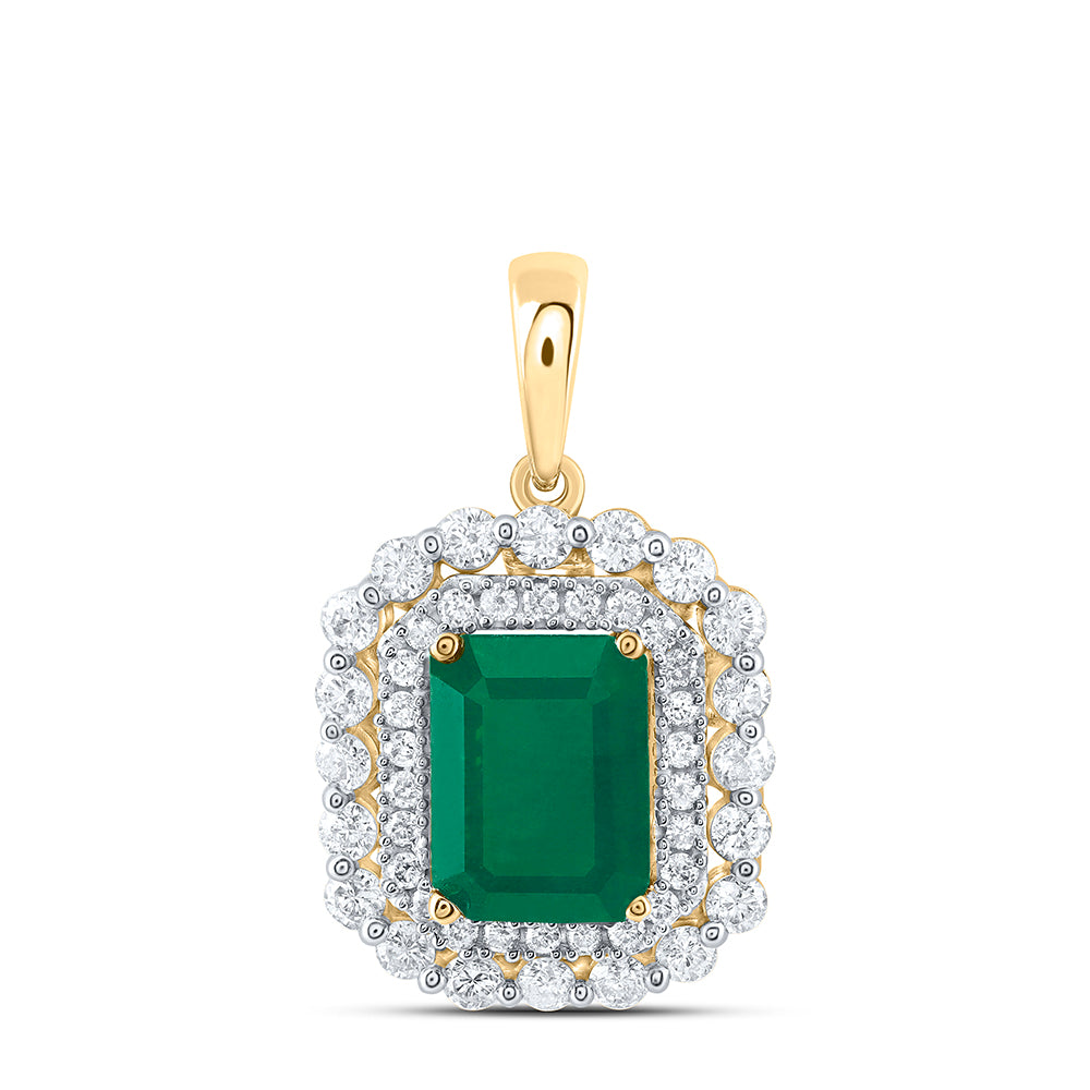 14kt Yellow Gold 1/2 Cttw Diamond Ana M 8 X 6 Mm Emerald Emerald Natural Gem Pendant