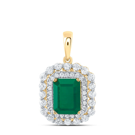 14kt Yellow Gold 1/2 Cttw Diamond Ana M 8 X 6 Mm Emerald Emerald Natural Gem Pendant