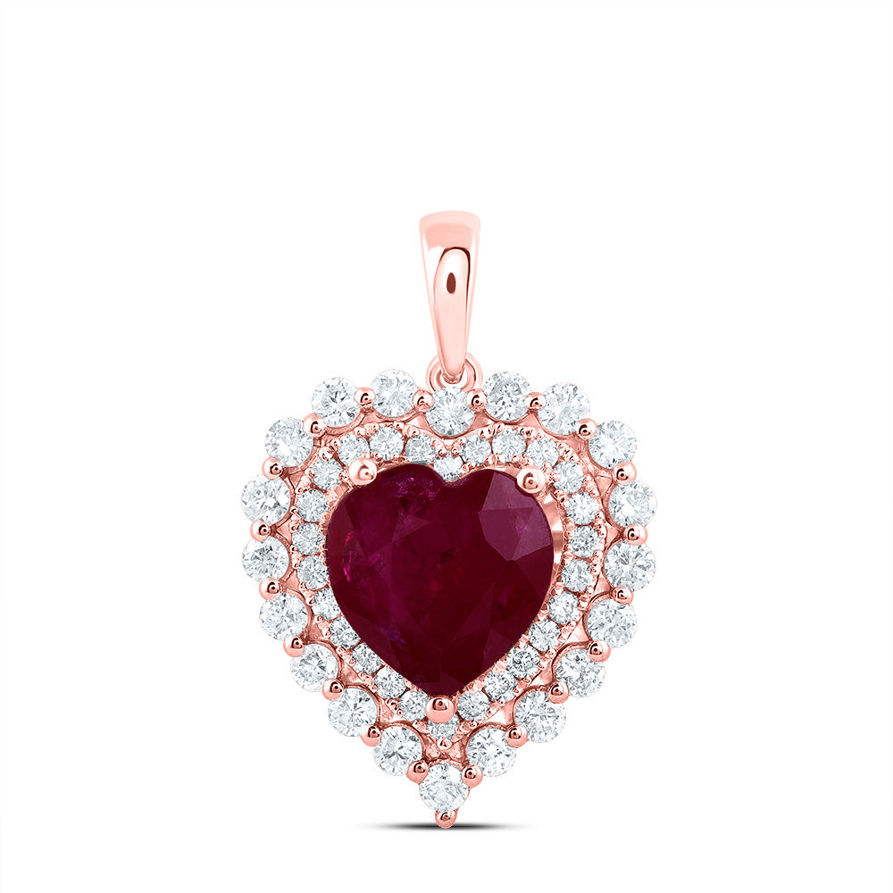 14kt Rose Gold 5/8 Cttw Diamond Ana M 8.0 X 8.0 Mm Ru-heart Natural Gem Pendant