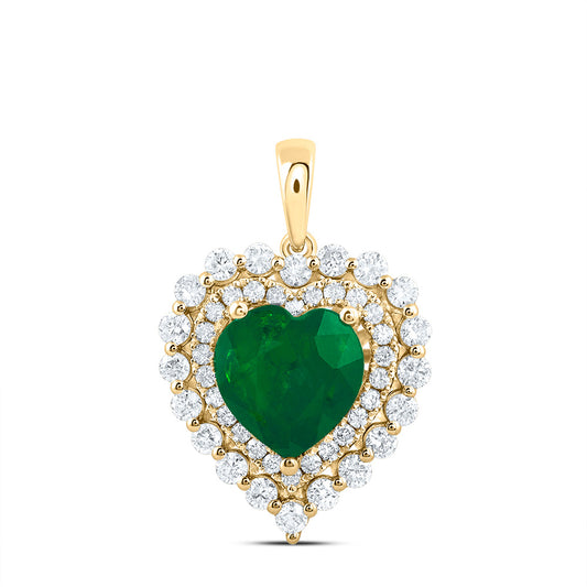 14kt Yellow Gold 5/8 Cttw Diamond Ana M 8.0 X 8.0 Mm Em-heart Natural Gem Pendant