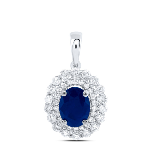 14kt White Gold 1/2 Cttw Diamond Ana M 8 X 6 Mm Bs Oval Natural Gem Pendant