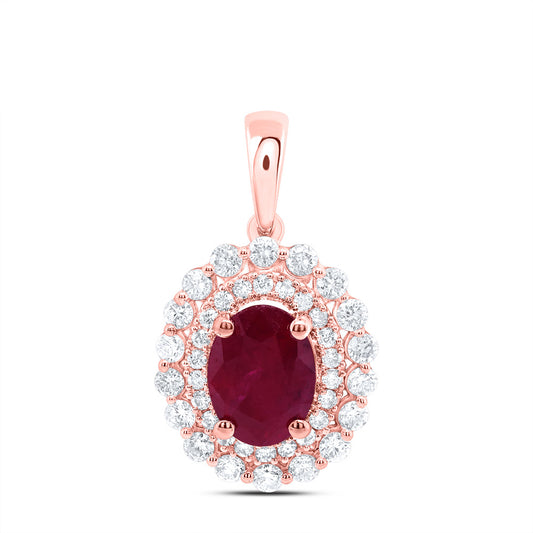 14kt Rose Gold 1/2 Cttw Diamond Ana M 8 X 6 Mm Ru Oval Natural Gem Pendant
