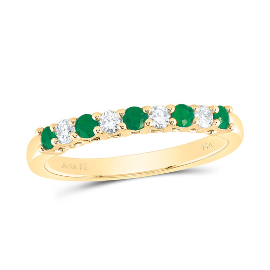 14kt Yellow Gold 1/6 Cttw Diamond Ana M and 1/5 Cttw Round Emerald Natural Wedding Engagement Gem Band, Women Size: 5-9
