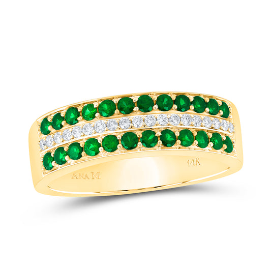 14kt Yellow Gold 1/10 Cttw Diamond Ana M 3/8 Cttw Round Emerald Natural Wedding Engagement Gem Band, Women Size: 5-9