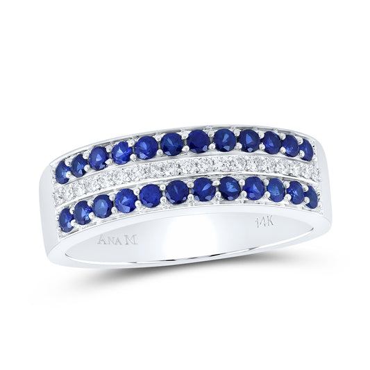 14kt White Gold 1/10 Cttw Diamond Ana M and 1/2 Cttw Round Blue Sapphire Natural Wedding Engagement Gem Band, Women Size: 5-9