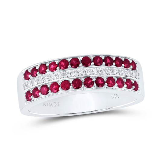 14kt White Gold 1/10 Cttw Diamond Ana M and 1/2 Cttw Round Ruby Natural Wedding Engagement Gem Band, Women Size: 5-9
