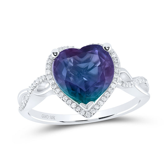 10kt White Gold 1/8 Cttw Diamond 9x9 Mm Heart-alexandrite Synthetic Wedding Engagement Anniversary Ring, Women Size: 5-9