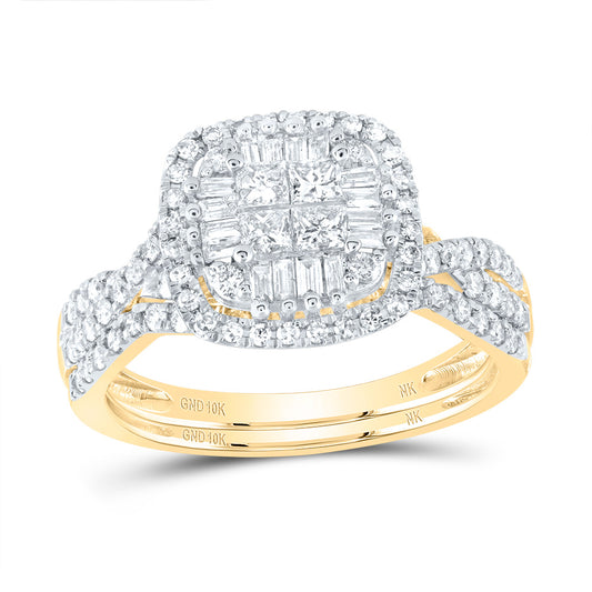 10kt Yellow Gold 7/8 Cttw Diamond Fashion Wedding Engagement Anniversary Bridal Set, Women Size: 5-9