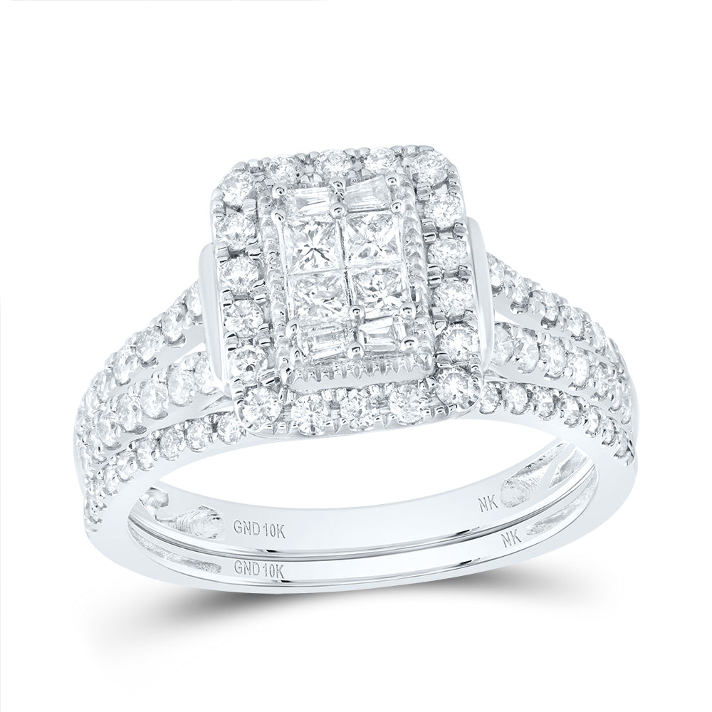 10kt White Gold 7/8 Cttw Diamond Fashion Wedding Engagement Anniversary Bridal Set, Women Size: 5-9