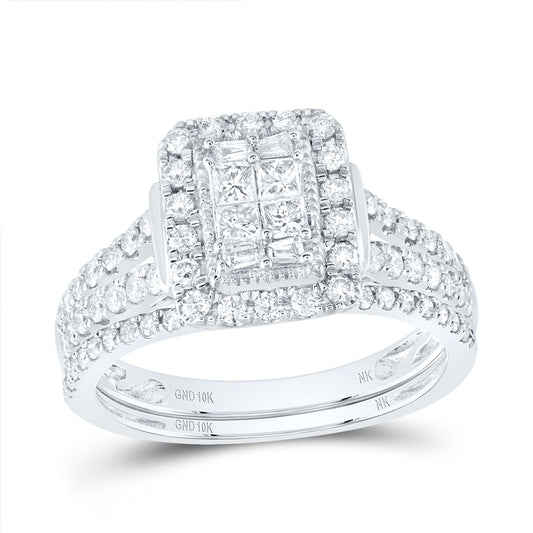 10kt White Gold 7/8 Cttw Diamond Fashion Wedding Engagement Anniversary Bridal Set, Women Size: 5-9