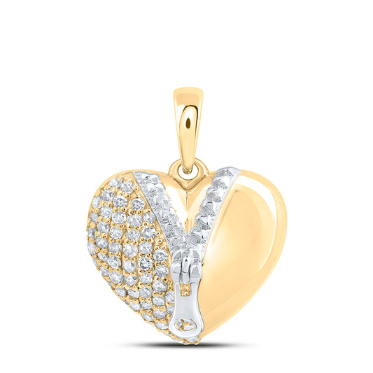 10kt Yellow Gold 1/4 Cttw Diamond Zip Heart Pendant
