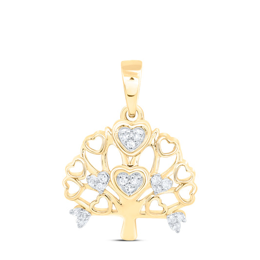 10kt Yellow Gold 1/20 Cttw Diamond Tree Heart Pendant