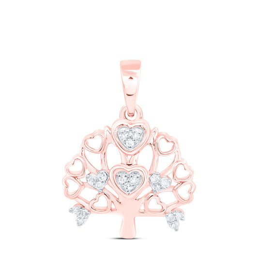 10kt Rose Gold 1/20 Cttw Diamond Tree Heart Pendant
