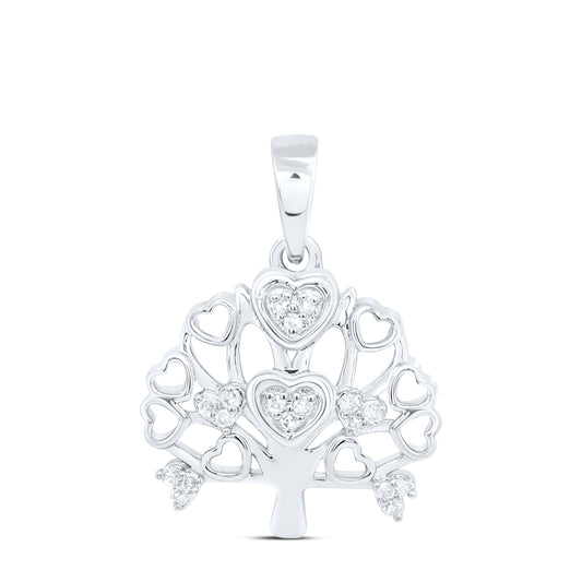 10kt White Gold 1/20 Cttw Diamond Tree Heart Pendant