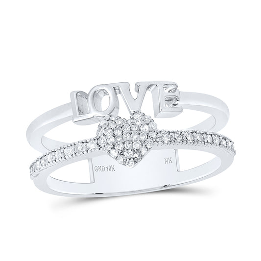 10kt White Gold 1/5 Cttw Diamond Heart Love Wedding Engagement Anniversary Ring, Women Size: 5-9
