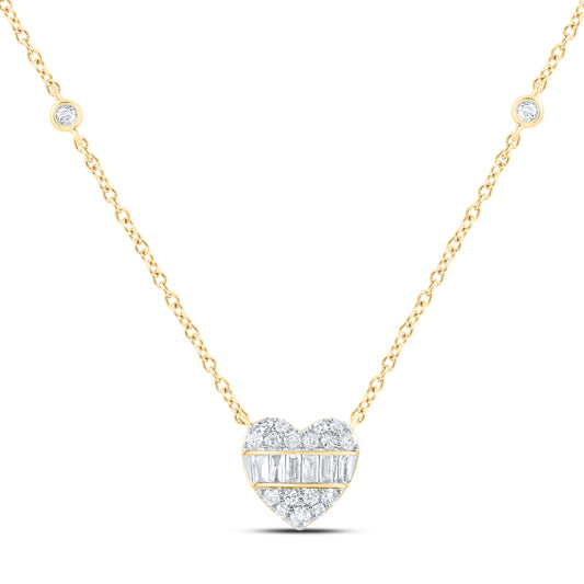 10kt Yellow Gold 1/4 Cttw Diamond Fashion Heart Necklace, Length: 18 Inch