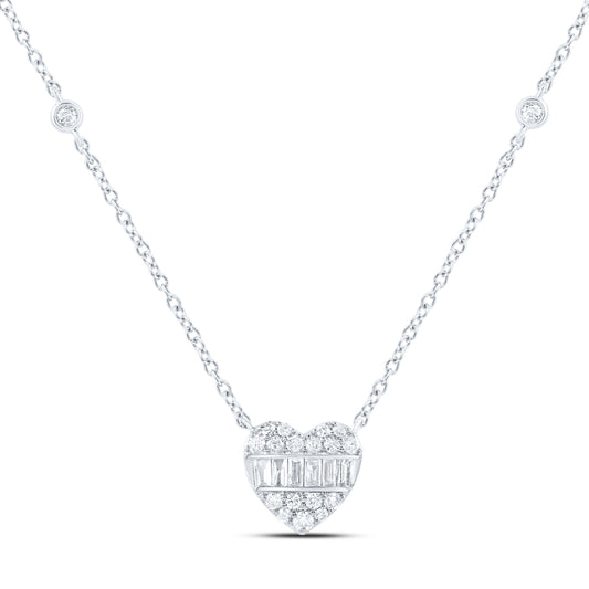 10kt White Gold 1/4 Cttw Diamond Fashion Heart Necklace, Length: 18 Inch