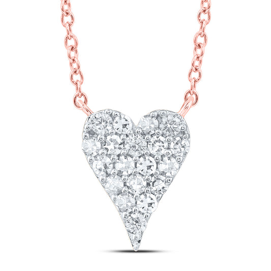 10kt Rose Gold 1/10 Cttw Diamond Fashion Heart Necklace, Length: 18 Inch