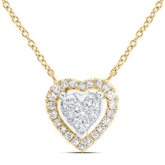 10kt Yellow Gold 1/4 Cttw Diamond Fashion Heart Necklace, Length: 18 Inch