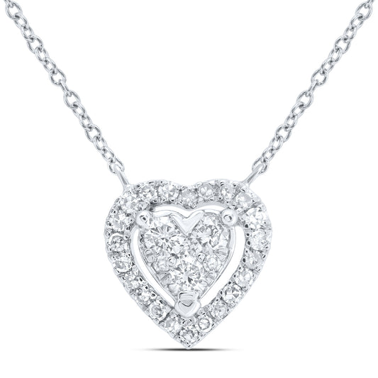 10kt White Gold 1/4 Cttw Diamond Fashion Heart Necklace, Length: 18 Inch