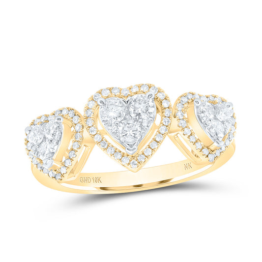 10kt Yellow Gold 1/2 Cttw Diamond Fashion Heart Wedding Engagement Anniversary Ring, Women Size: 5-9