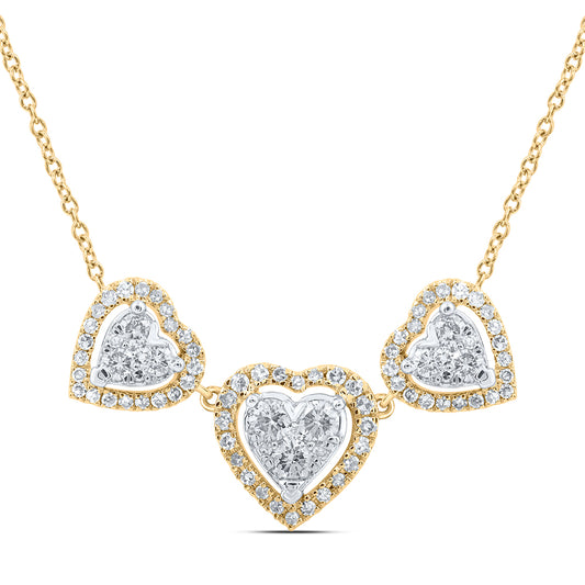 10kt Yellow Gold 3/4 Cttw Diamond Fashion Heart Necklace, Length: 18 Inch
