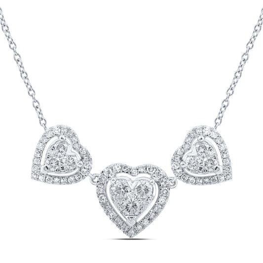 10kt White Gold 3/4 Cttw Diamond Fashion Heart Necklace, Length: 18 Inch