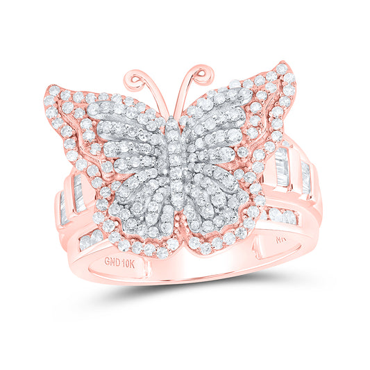 10kt Rose Gold 1 1/4 Cttw Diamond Fashion Wedding Engagement Anniversary Butterfly Ring, Women Size: 5-9