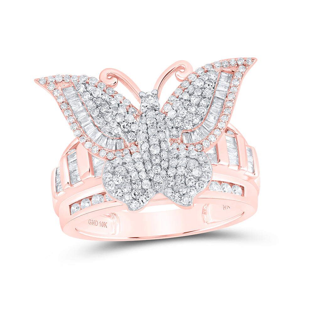 10kt Rose Gold 1 1/2 Cttw Diamond Fashion Wedding Engagement Anniversary Butterfly Ring, Women Size: 5-9