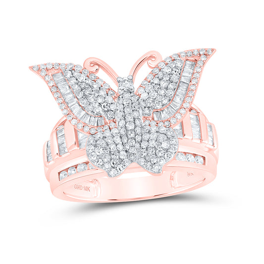 10kt Rose Gold 1 1/2 Cttw Diamond Fashion Wedding Engagement Anniversary Butterfly Ring, Women Size: 5-9