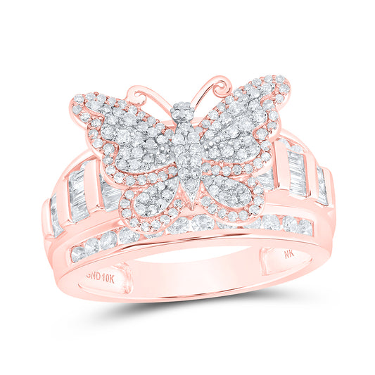 14kt Rose Gold 1 Cttw Diamond Fashion Wedding Engagement Anniversary Butterfly Ring, Women Size: 5-9