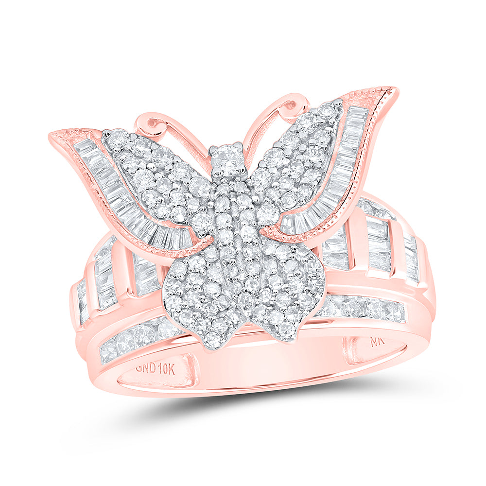 10kt Rose Gold 1 Cttw Diamond Fashion Wedding Engagement Anniversary Butterfly Ring, Women Size: 5-9