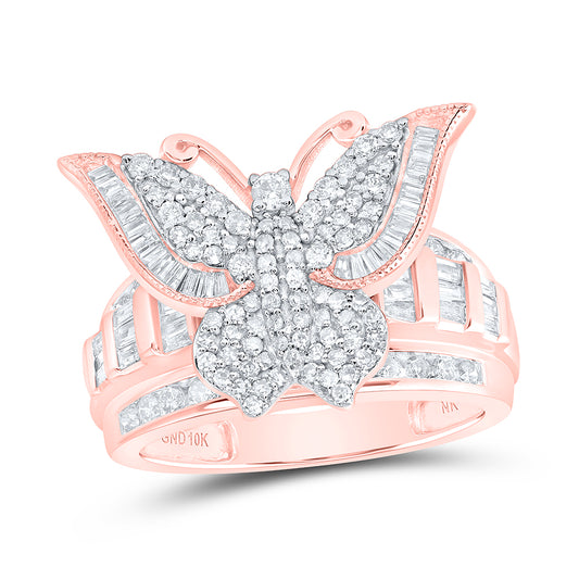 10kt Rose Gold 1 Cttw Diamond Fashion Wedding Engagement Anniversary Butterfly Ring, Women Size: 5-9