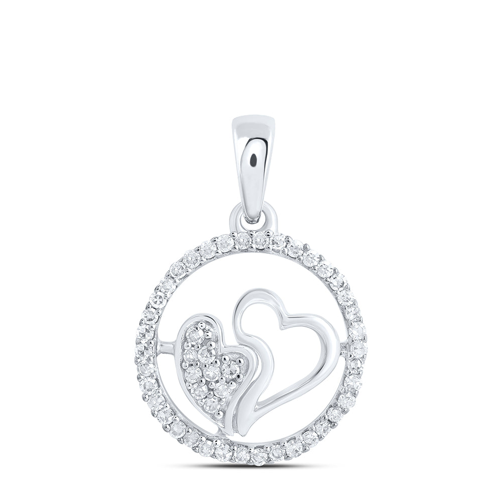 10K White Gold 1/8Ctw Natural Diamond Gift Round Shape Heart Pendant
