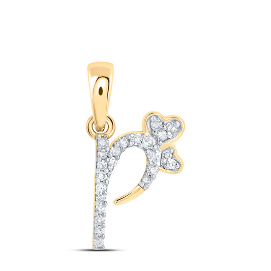 10kt Yellow Or White Or Rose Gold Diamond Initial "p" Heart Pendant