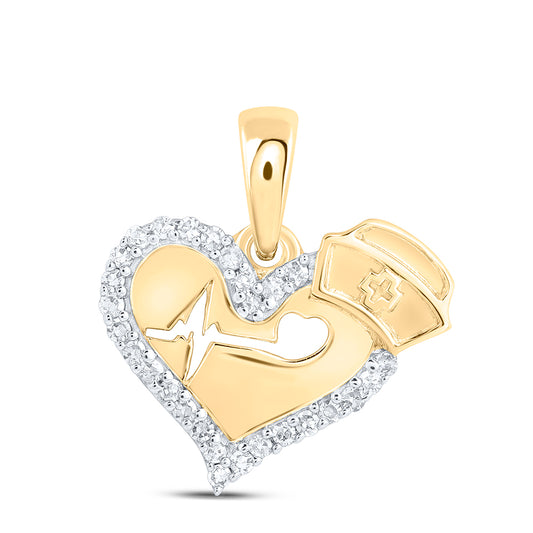 10kt Yellow Or White Gold Diamond Nurse Heart Pendant