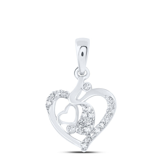 10kt White Gold 1/12 Cttw Diamond Heart Pendant