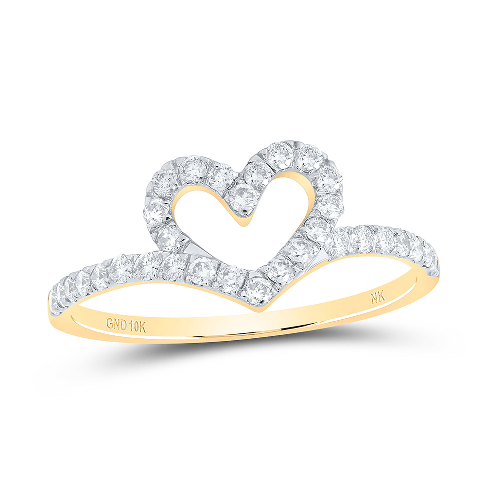 10kt Yellow Gold 3/8 Cttw Diamond Heart Wedding Engagement Anniversary Ring, Women Size: 5-9